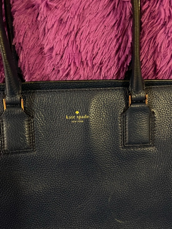 kate spade Handbags - kate spade navy pebbled leather tote with gold logo